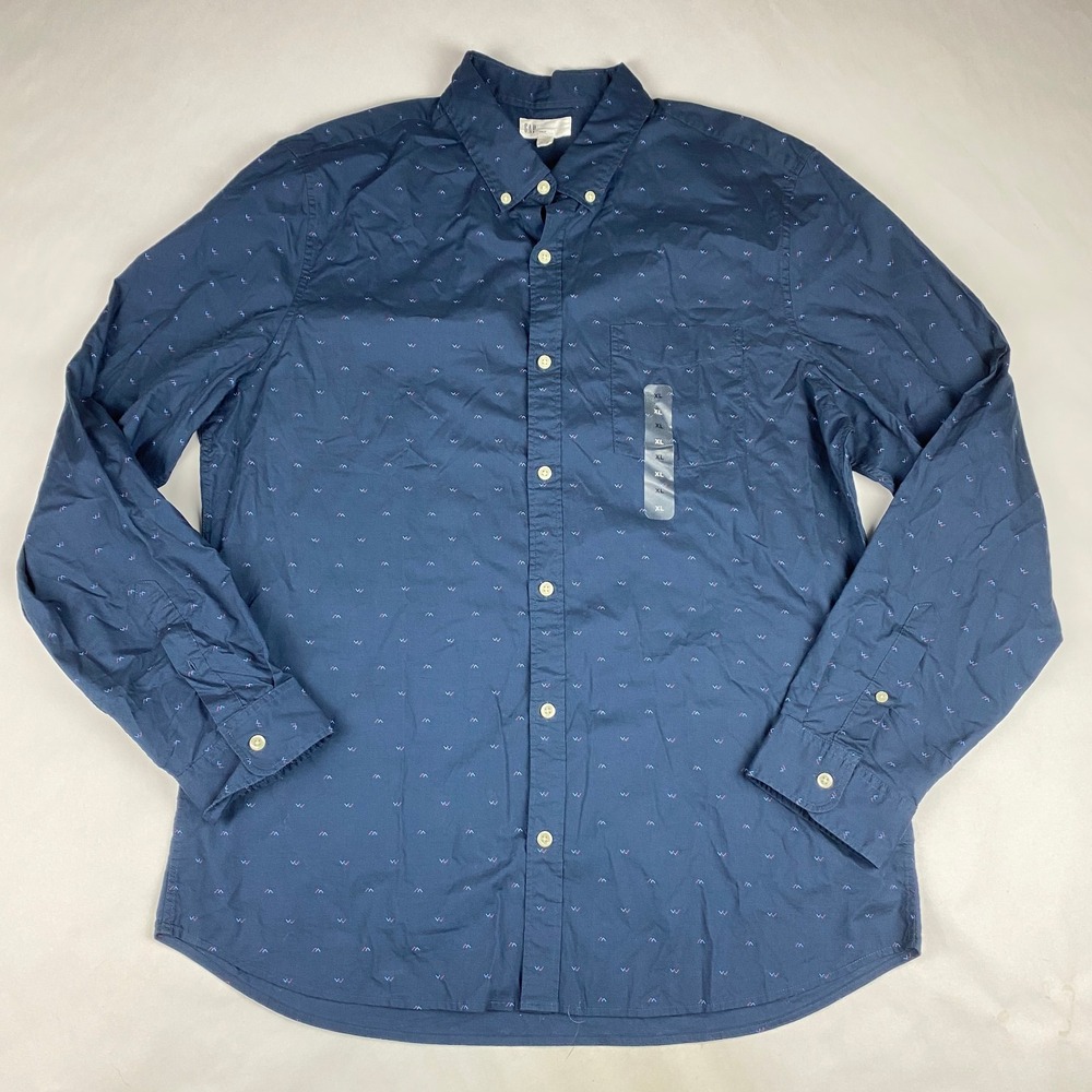 NWT Gap Men Slim Fit Stretch Poplin Long Sleeve Button-Down Shirt Size XL